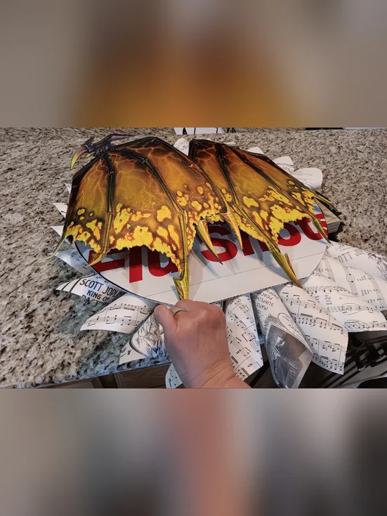 Dragon Mum - Music Sheet Paper Cone Art With Orange Dragon Face And Yellow Wings - Picture 5 of 5